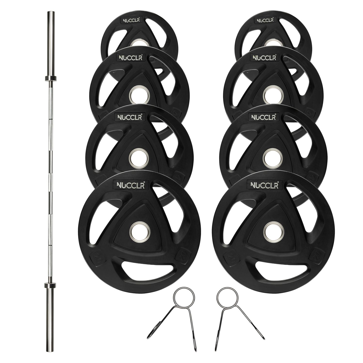 Aanbieding NUCCLR olympische halterset rubber 120 KG bij allesmetsport.nl