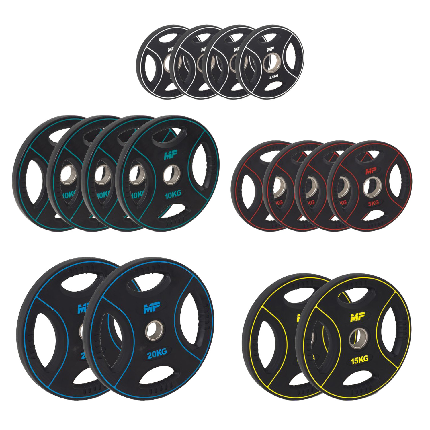 Aanbieding Muscle Power 50mm PU halterschijf set 140KG bij allesmetsport.nl