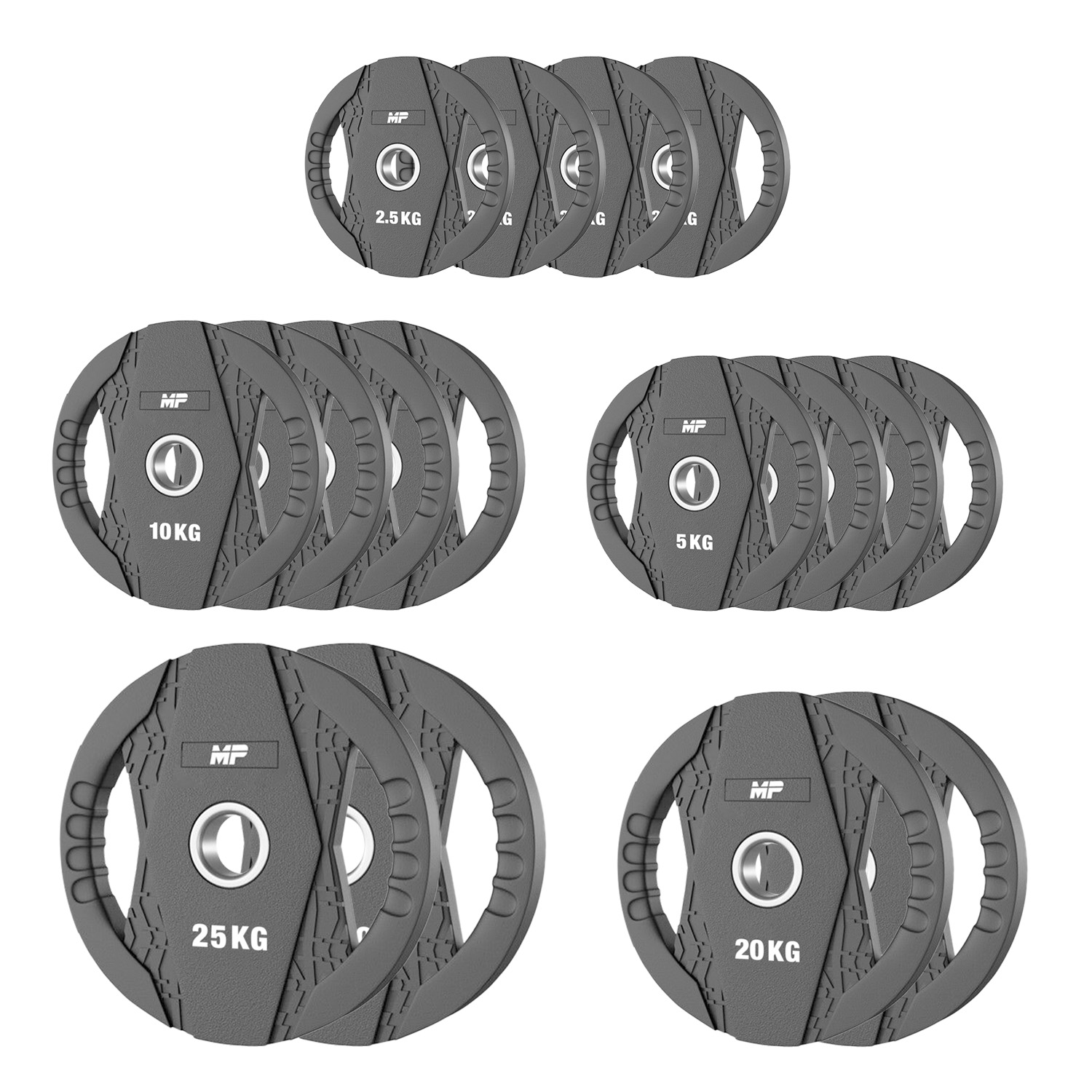 Aanbieding Muscle Power Olympische rubber halterschijf set 160KG bij allesmetsport.nl