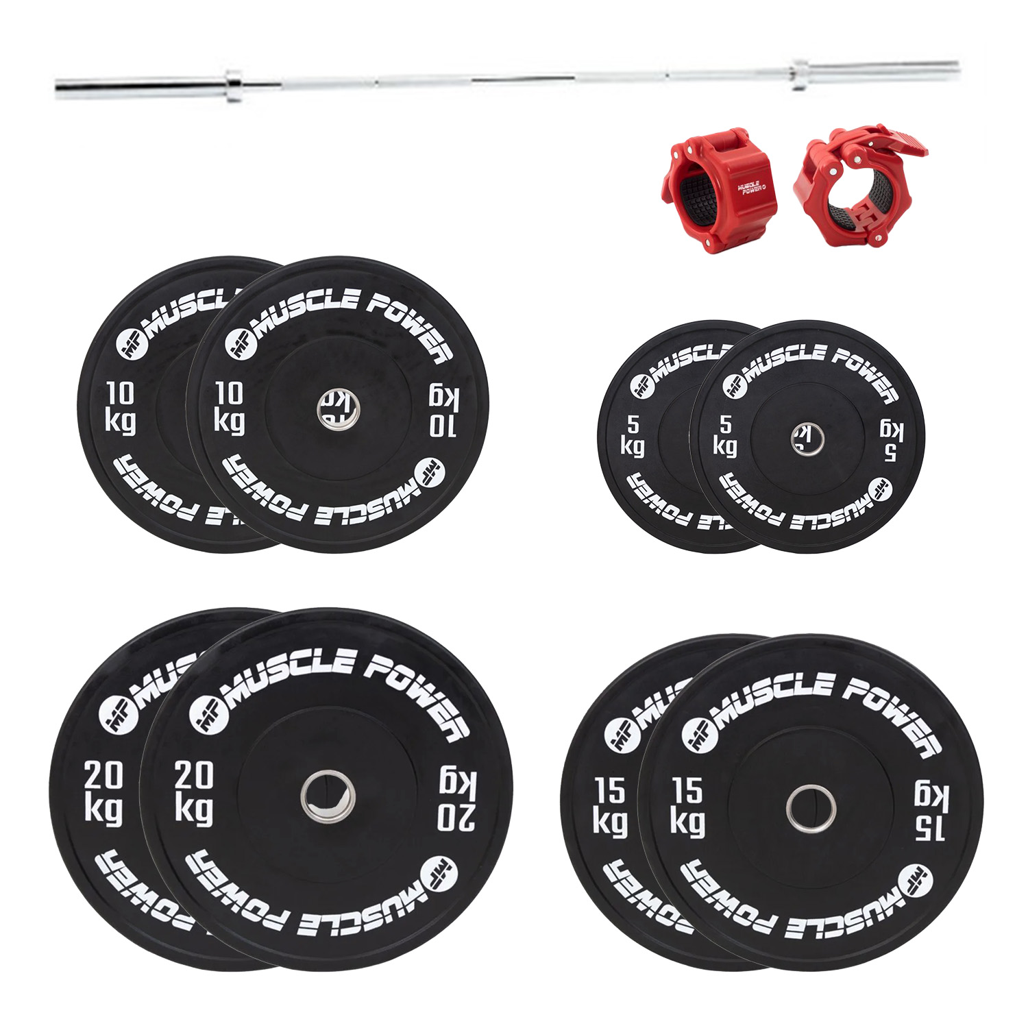 Aanbieding Muscle Power high black bumper halterschijf set 120KG + halterstang + collar set bij allesmetsport.nl